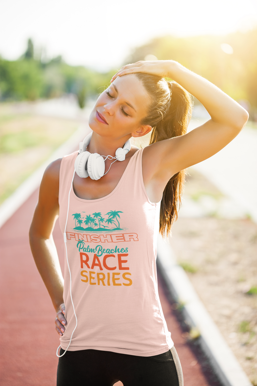 Ladies racerback tank in Rose