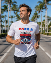 Load image into Gallery viewer, Short-Sleeve Unisex Tech Tee (My First Marathon (w Star design)
