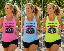 Load image into Gallery viewer, Ladies racerback tank (Year of the Marathon w Star design)

