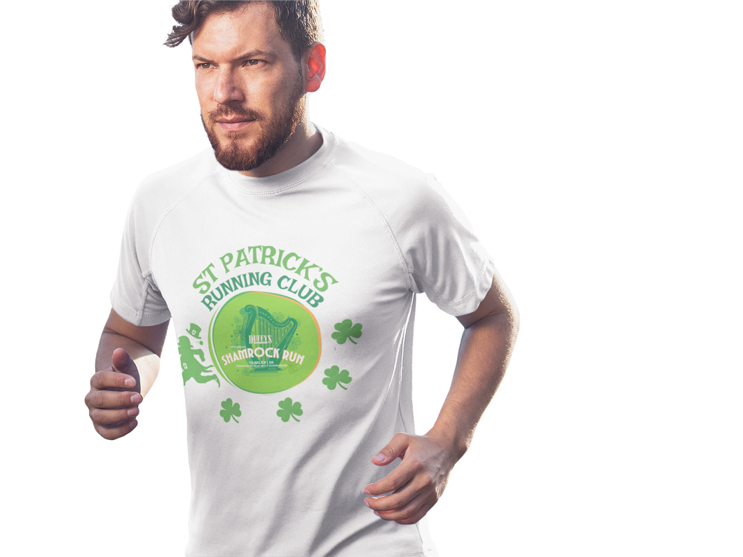 Shamrock Run unisex tech tee in white