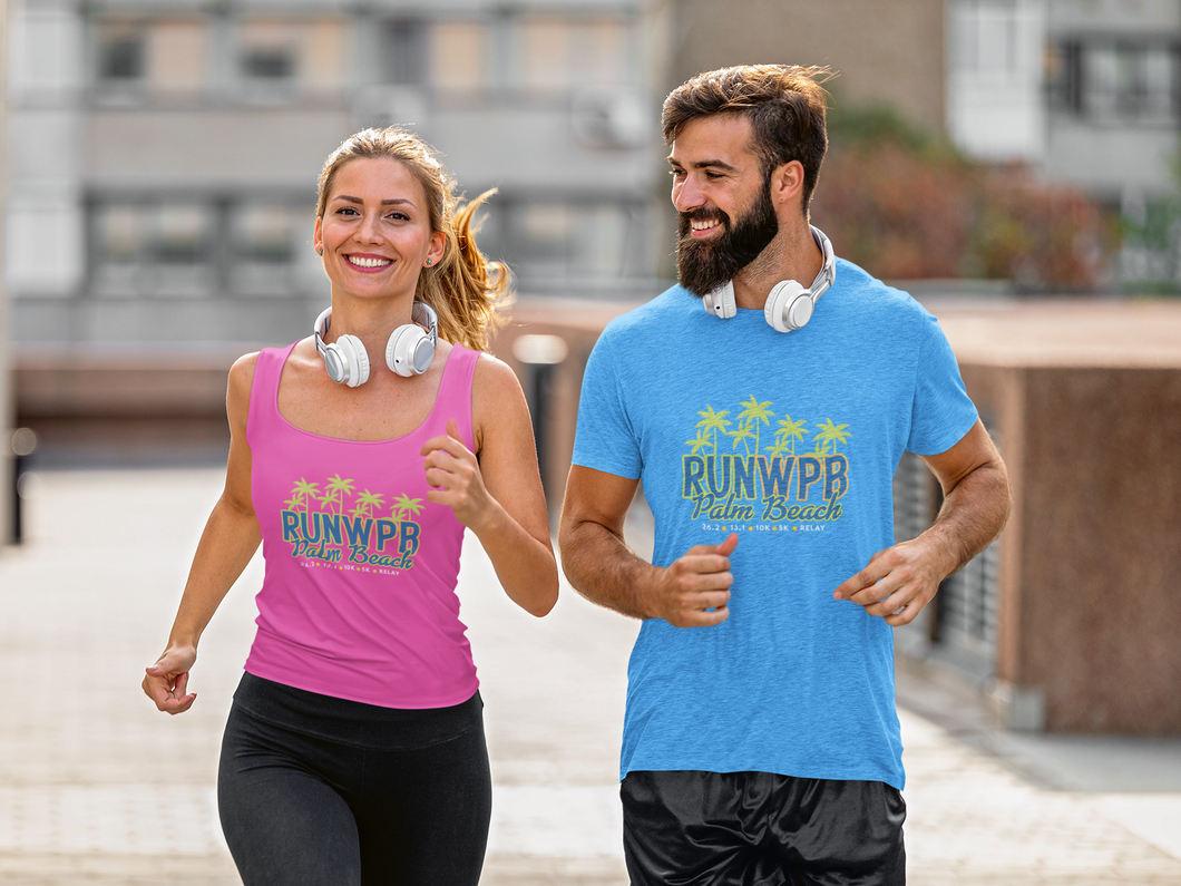 RUN WPB  in Ladies Racerback tank or Unisex Tech S/S Tee in 4 colors
